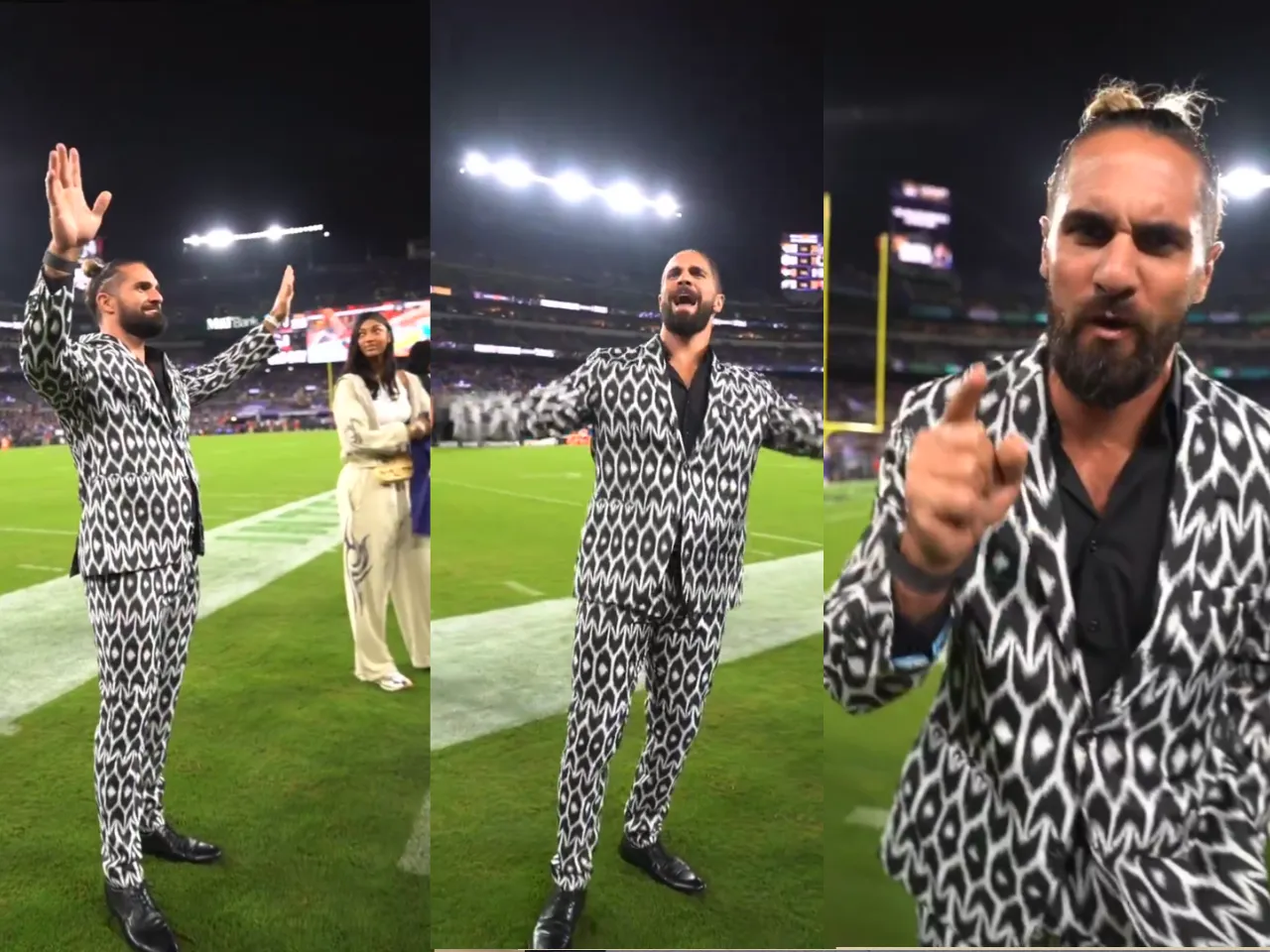 WWE: Seth Rollins appare durante la partita del Sunday Night Football tra i Ravens e i Bills